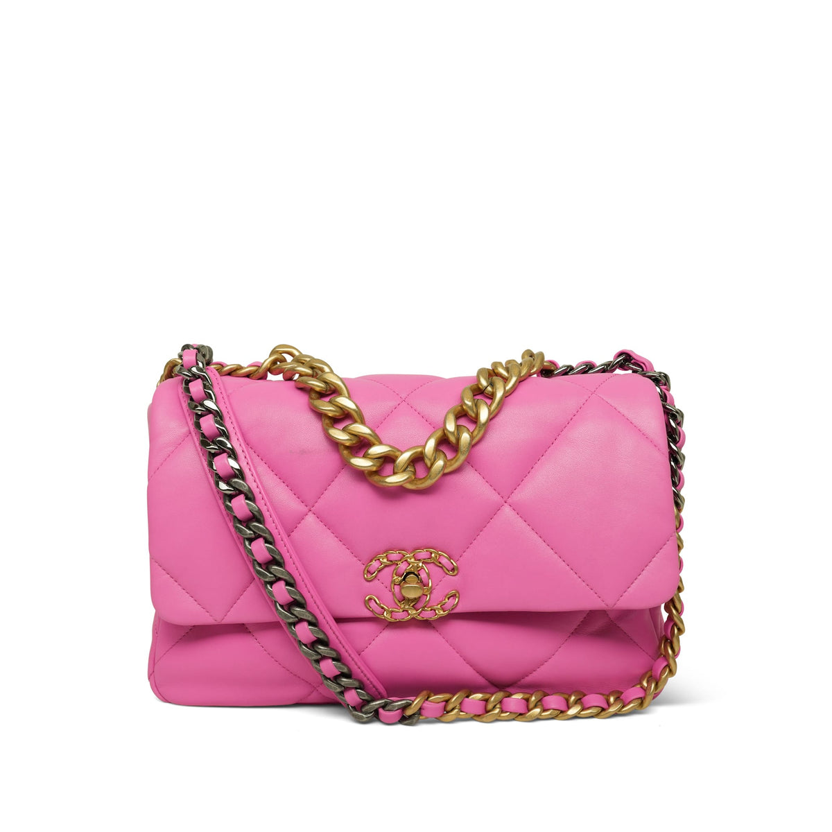 21S Neon Pink Lambskin Quilted Medium/Large 19 Flap MHW