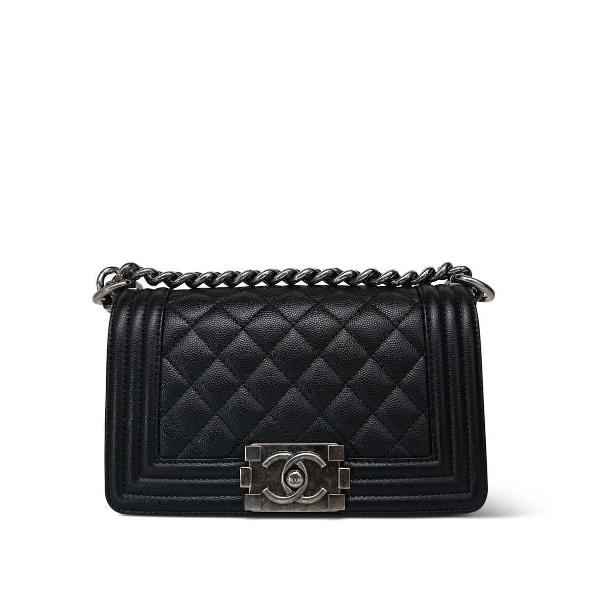 Black Caviar Quilted Le Boy Bag Small Ruthenium HW