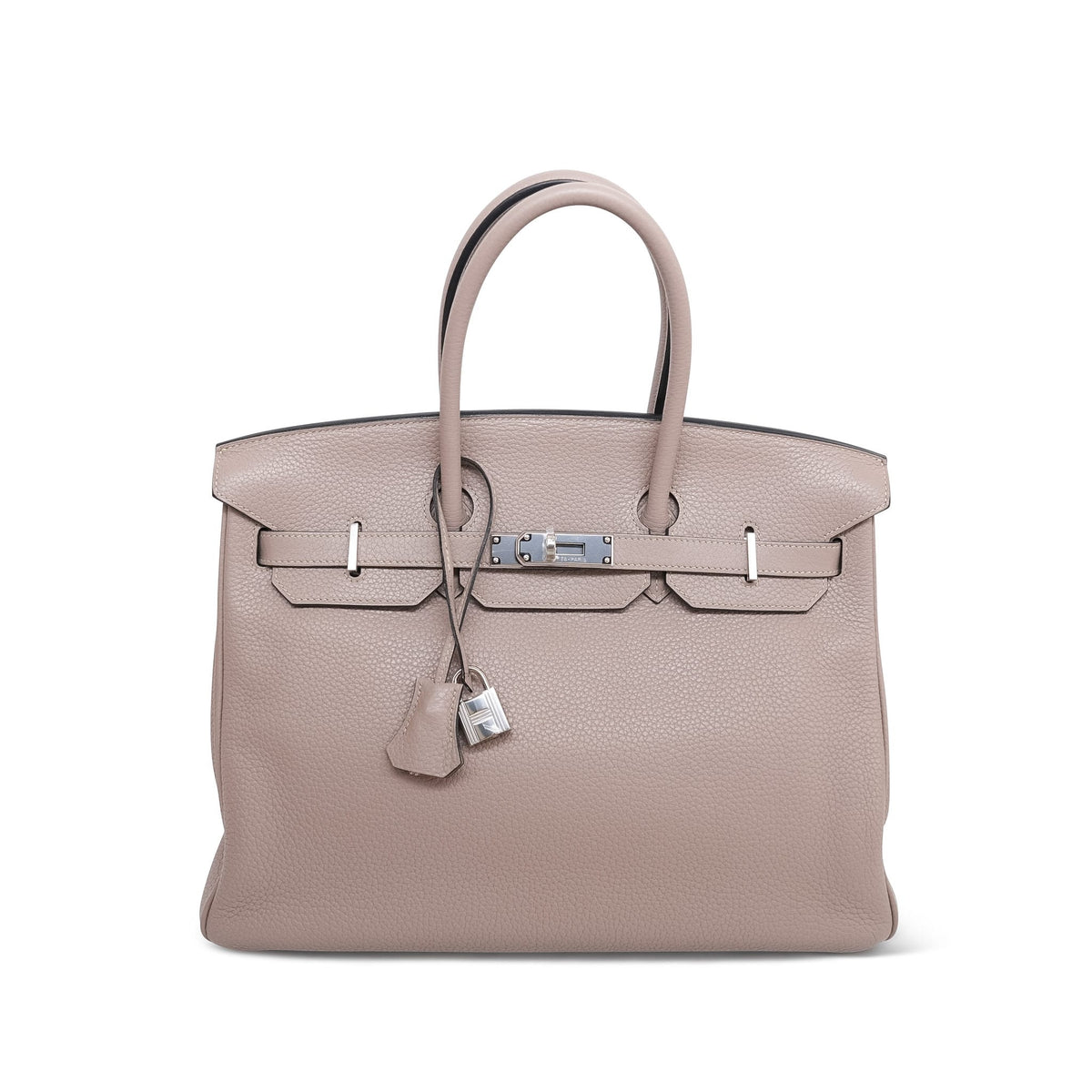 Birkin 35 Gris Tourterelle Clemence Palladium Plated N Square Stamp