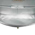 Product image 18 of 28: Silver Metallic Calfskin Quilted Classic Flap Medium Aged Gold Hardware