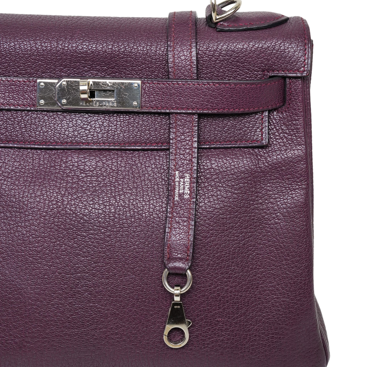 Kelly Retourne 28 Prune Chevre Palladium Plated M Square Stamp