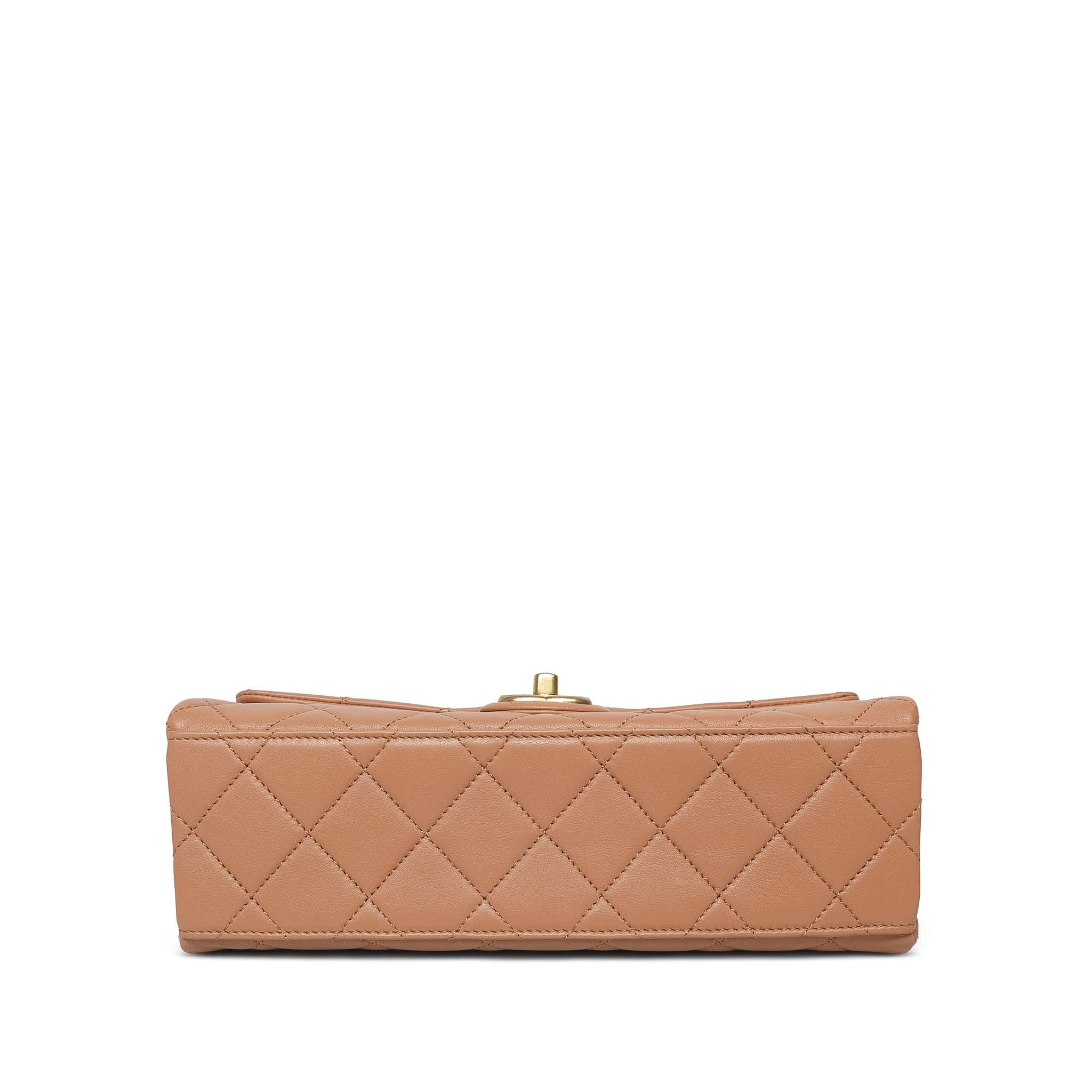 Product image 7 of 14: 23P Caramel Lambskin Quilted Spellout Chain Single Flap Bag AGHW