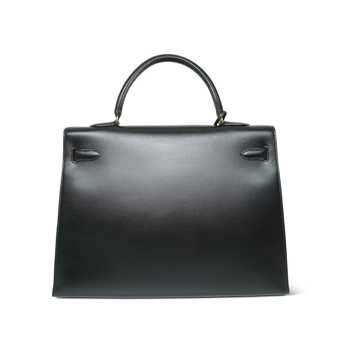 Kelly 35 Black Box Calfskin Gold Plated V Circle Stamp