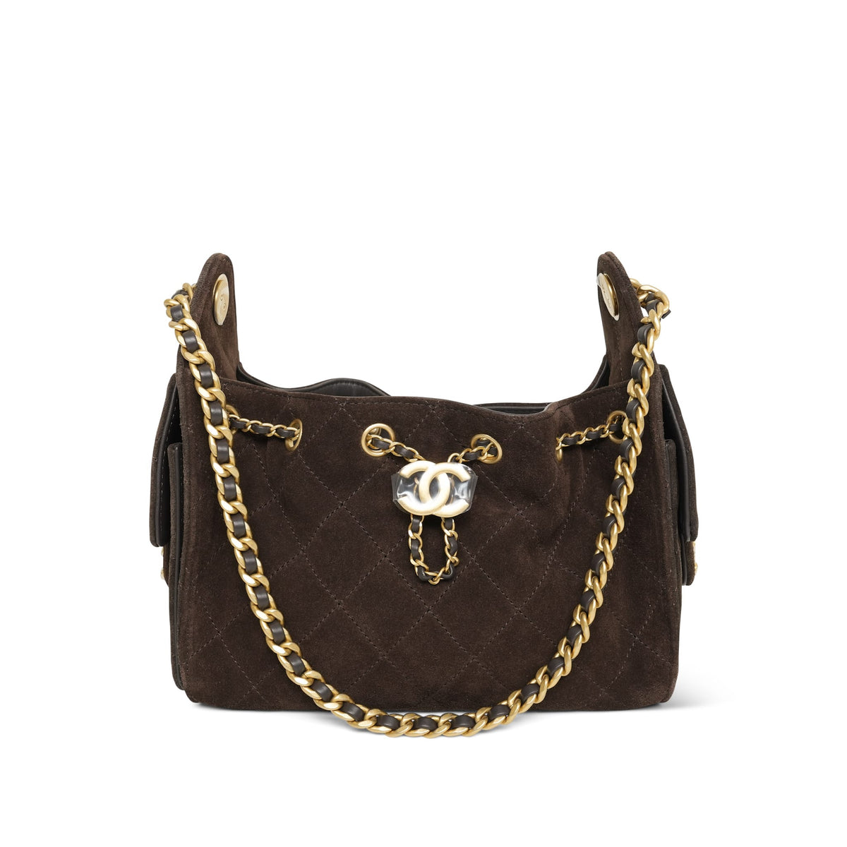 26C Dark Brown Suede Quilted 25 Hobo Bag Mini Aged Gold Hardware