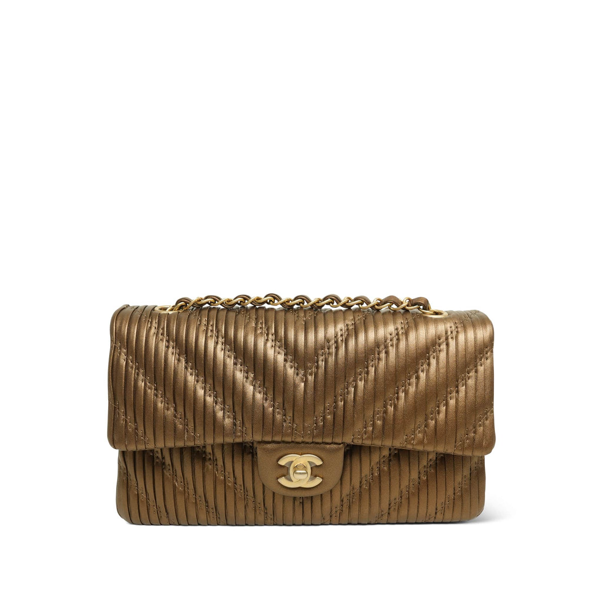 18C Bronze Chevron Calfskin Classic Flap Medium AGHW