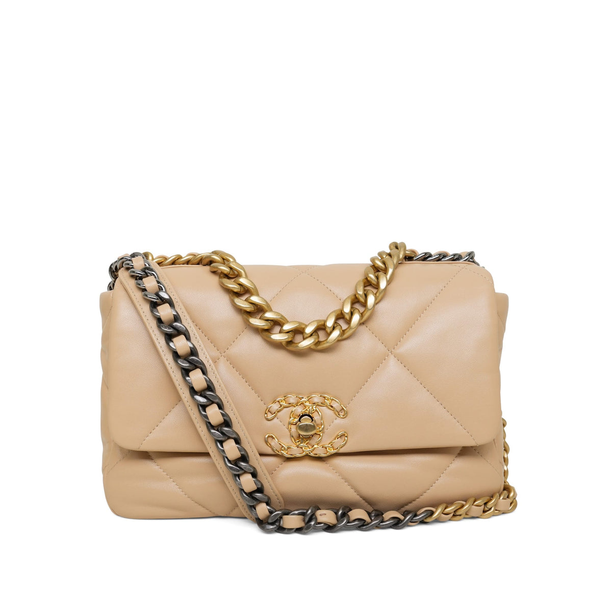 22C Beige Lambskin Quilted Small 19 Flap Mixed HW