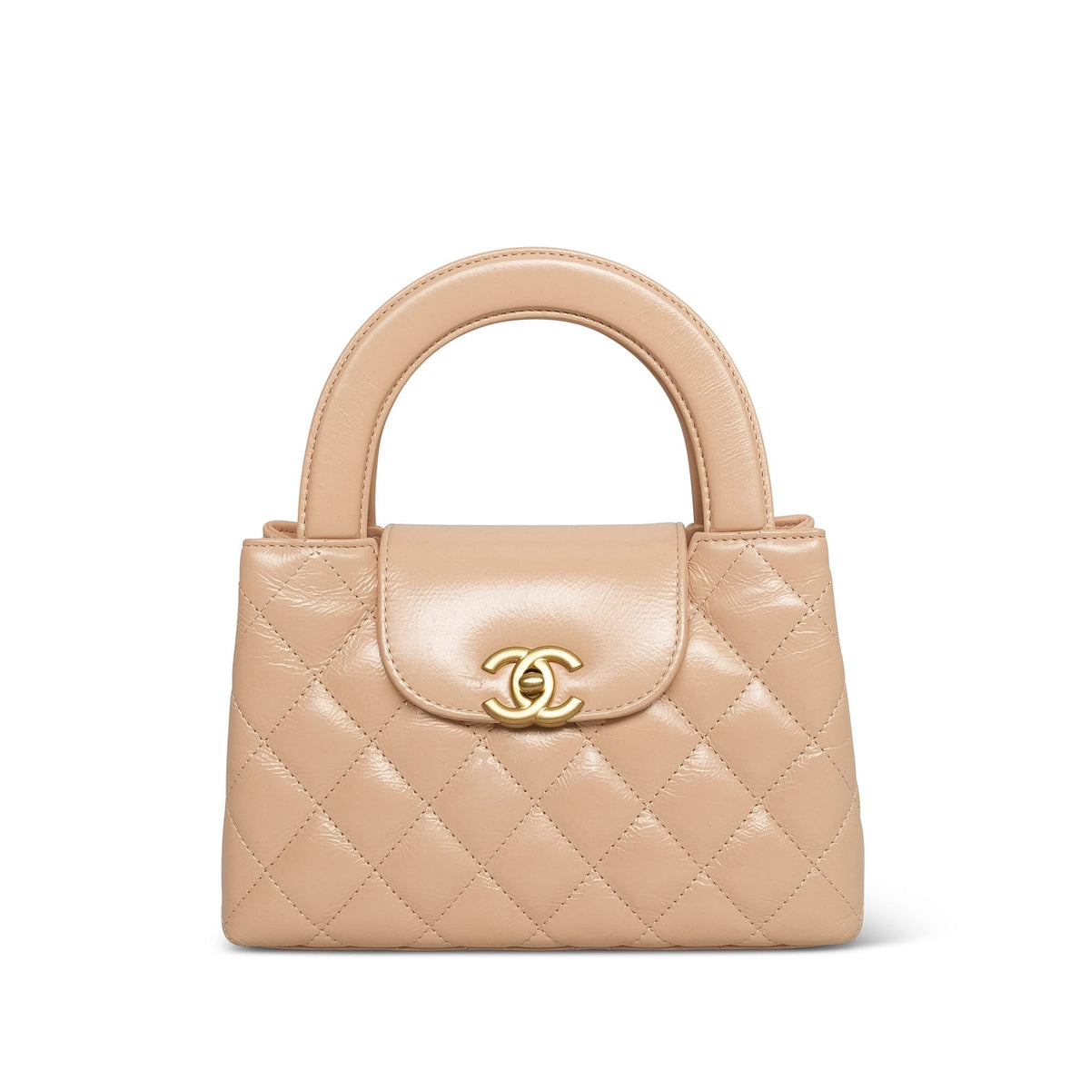 Beige Clair Crumpled Calfskin Quilted Kelly Shopper Small AGHW