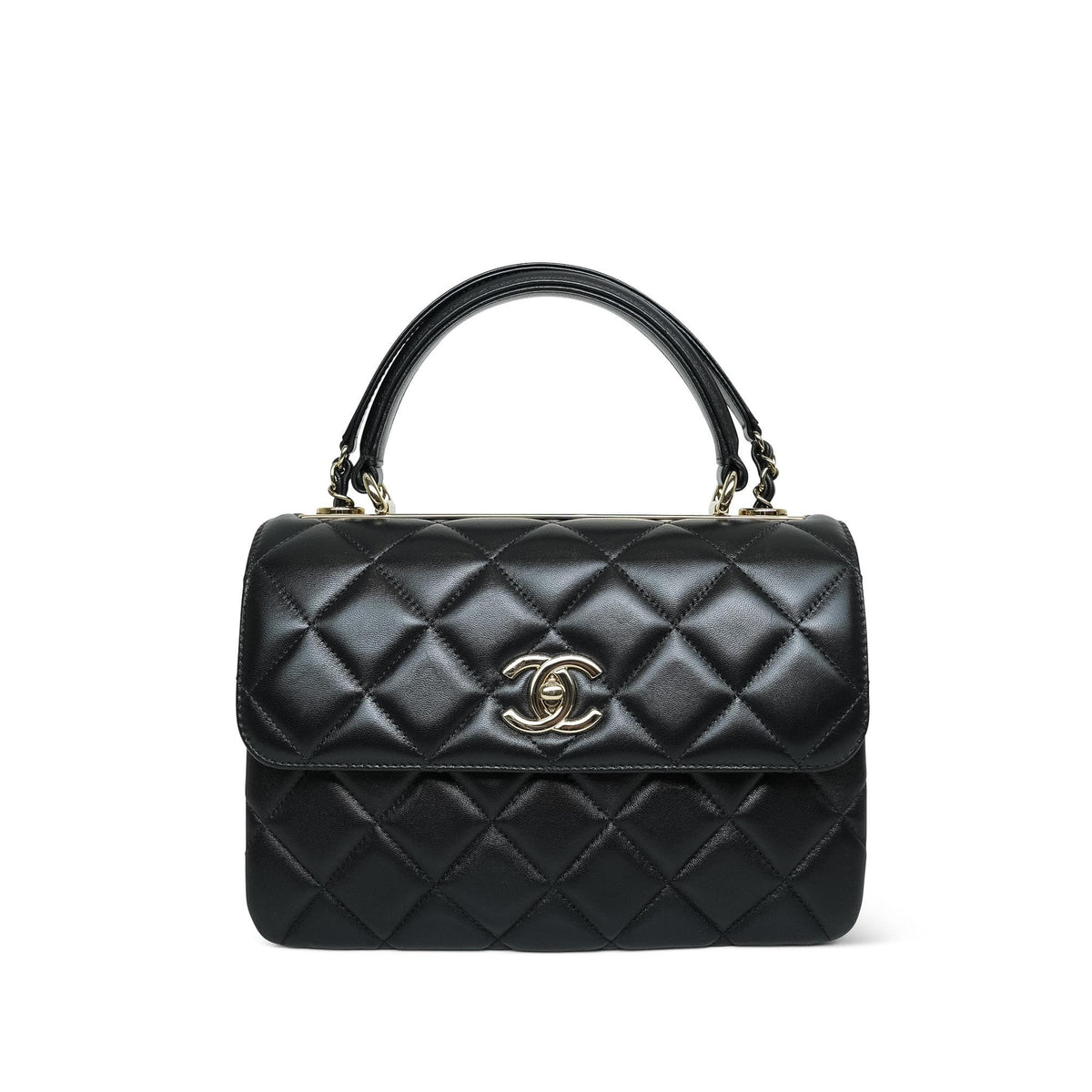 Black Lambskin Quilted Small Trendy CC Light Gold HW