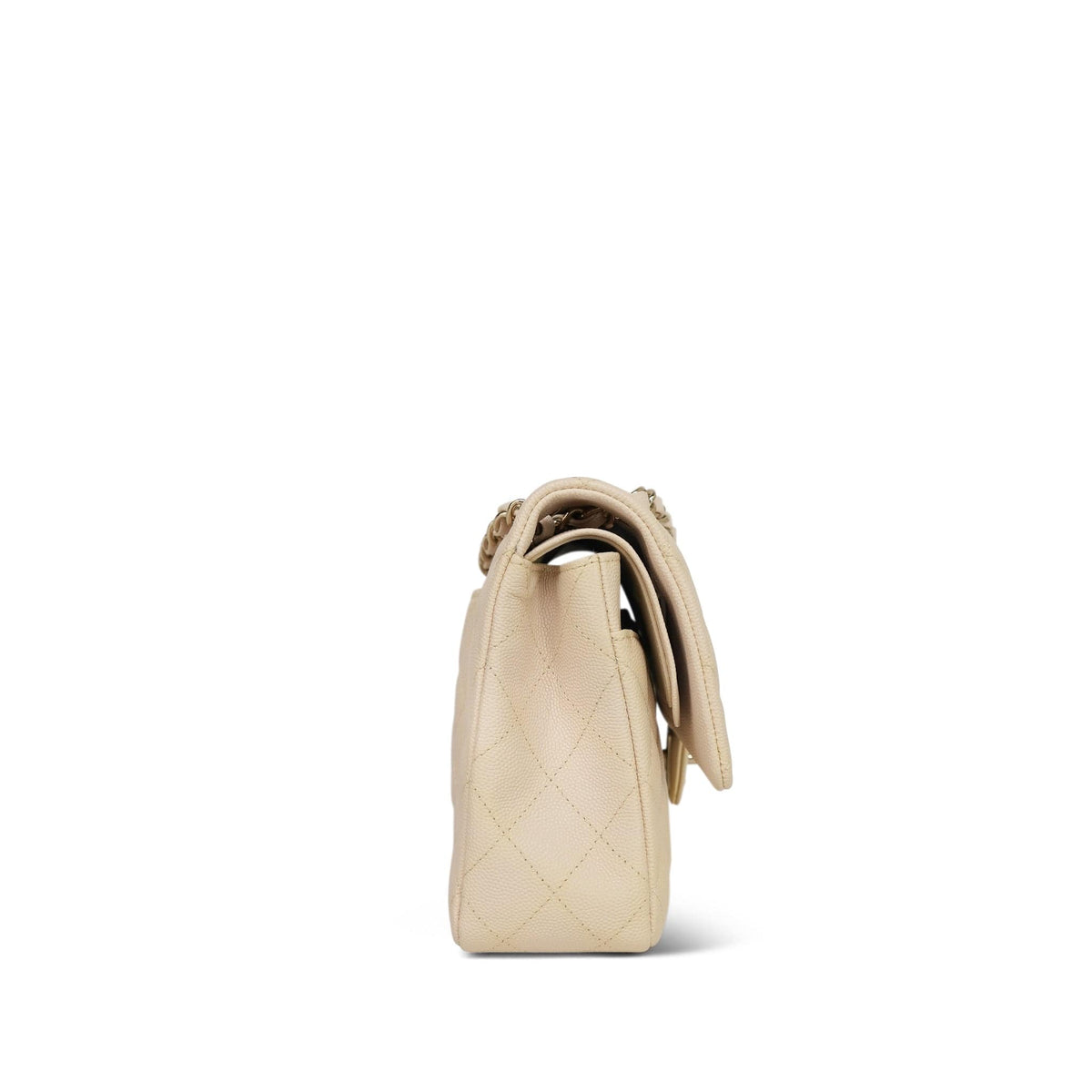 20C Beige/Ivory Caviar Quilted Classic Flap Medium LGHW