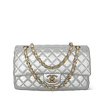 Product image 1 of 28: Silver Metallic Calfskin Quilted Classic Flap Medium Aged Gold Hardware