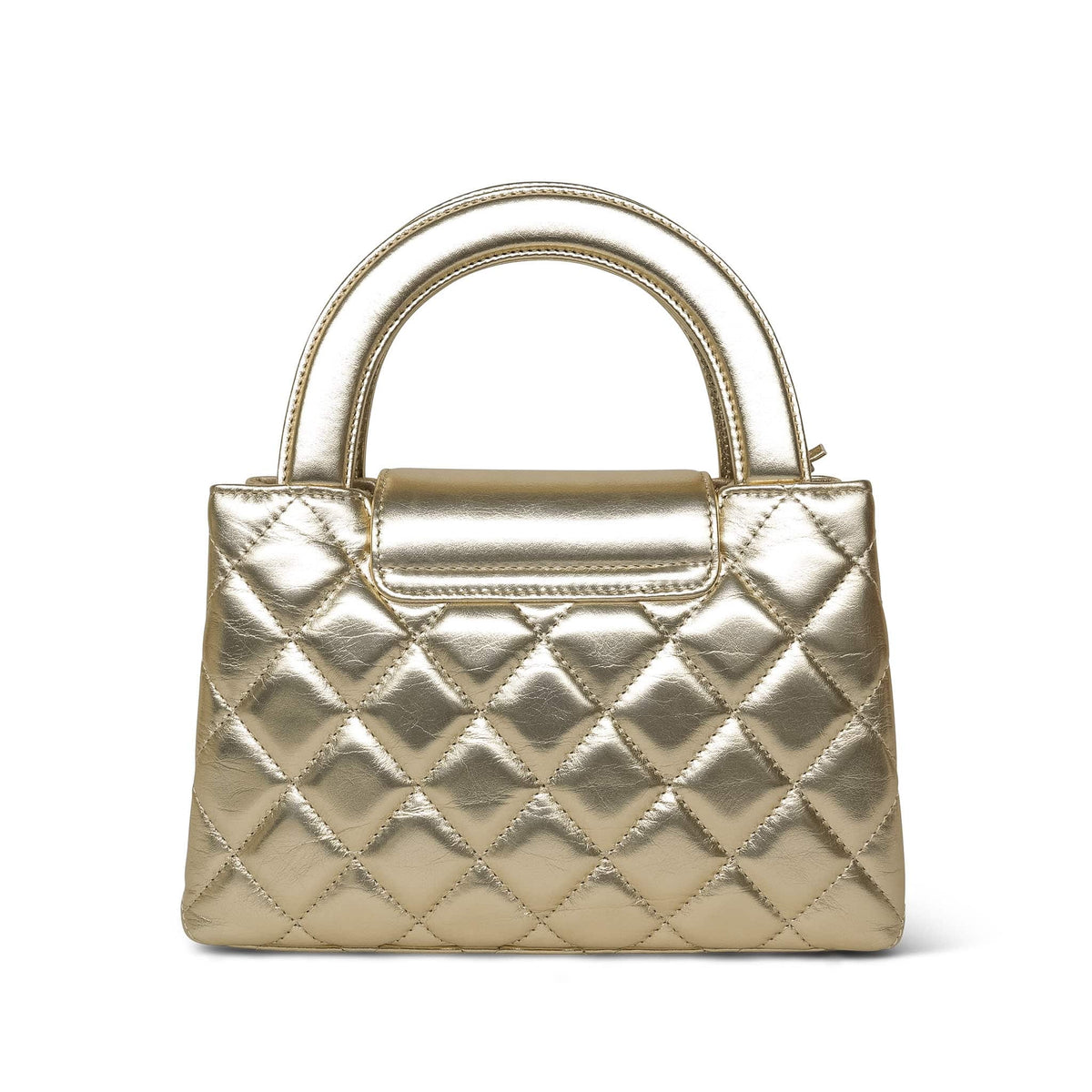 Gold Metallic Crumpled Calfskin Quilted Kelly Shopper Small Aged Gold Hardware