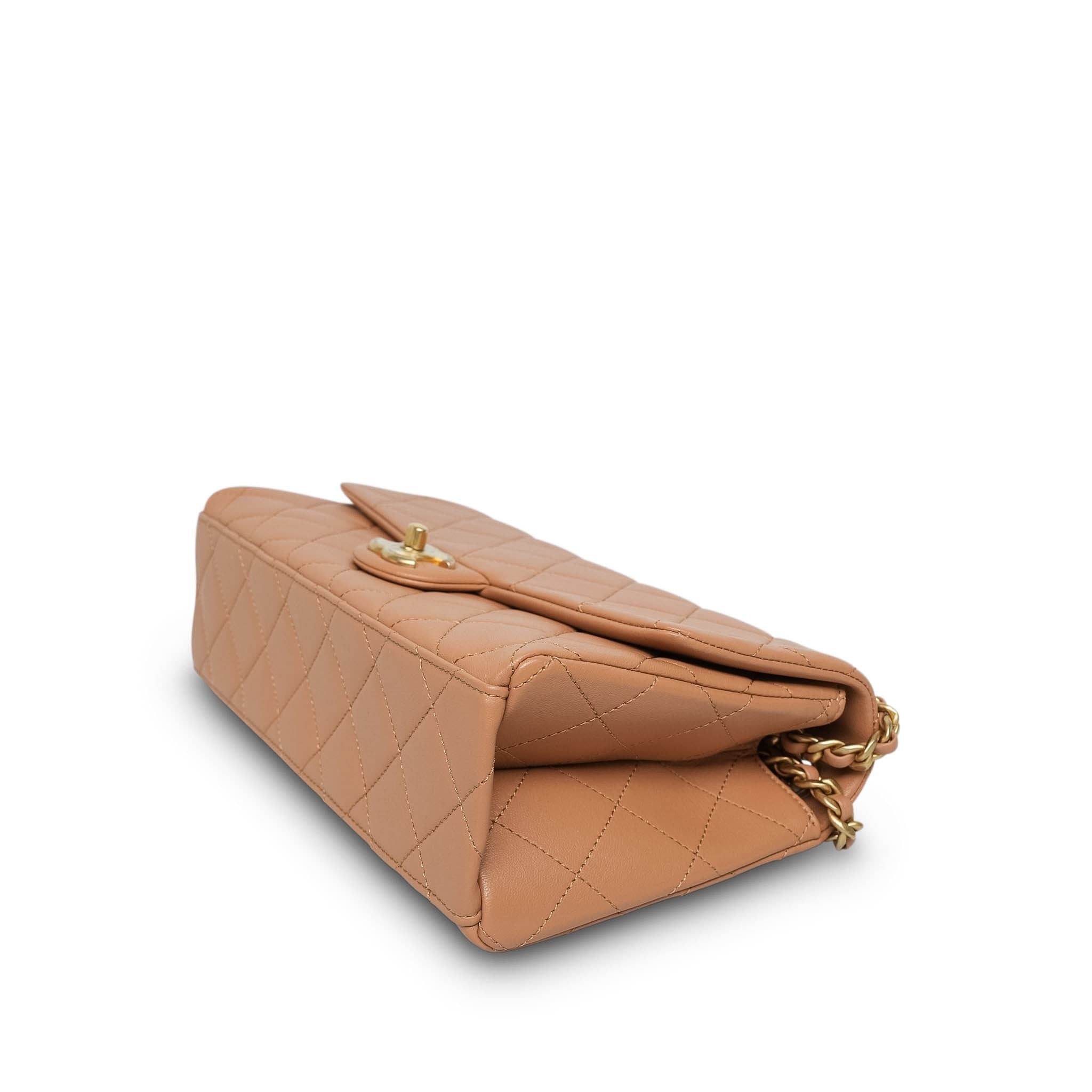 Product image 10 of 14: 23P Caramel Lambskin Quilted Spellout Chain Single Flap Bag AGHW