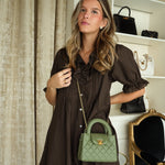 Product image 6 of 14: Dark Green Lambskin Quilted Kelly Shopper Aged Gold Hardware