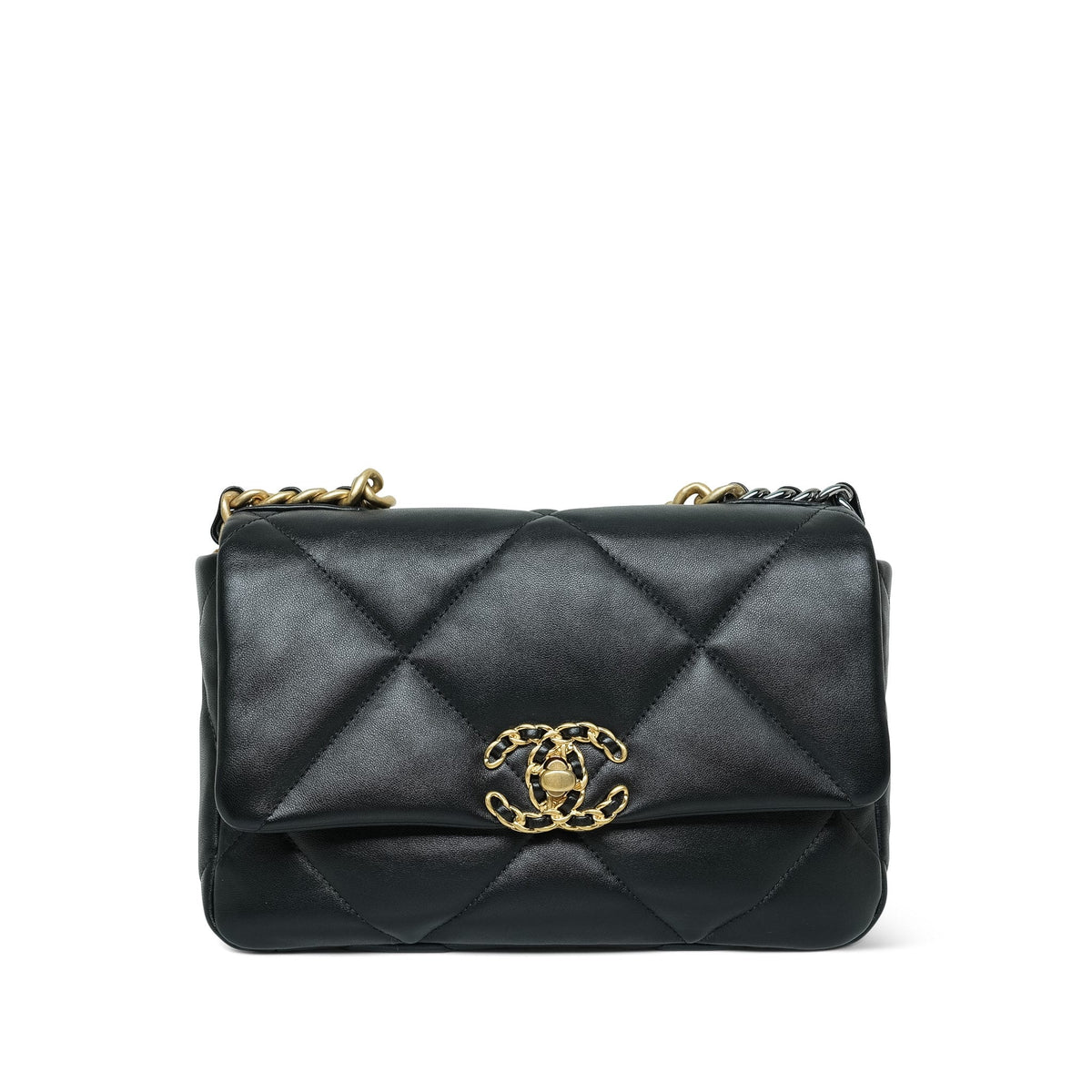Black Lambskin Quilted Small 19 Flap Mixed Hardware