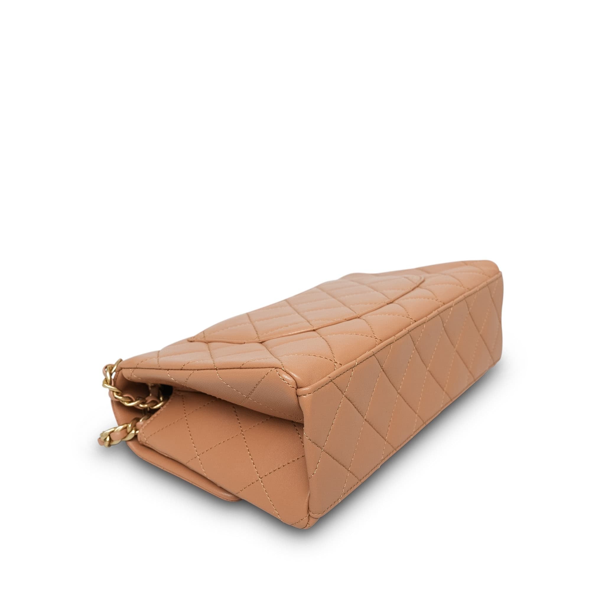 Product image 11 of 14: 23P Caramel Lambskin Quilted Spellout Chain Single Flap Bag AGHW
