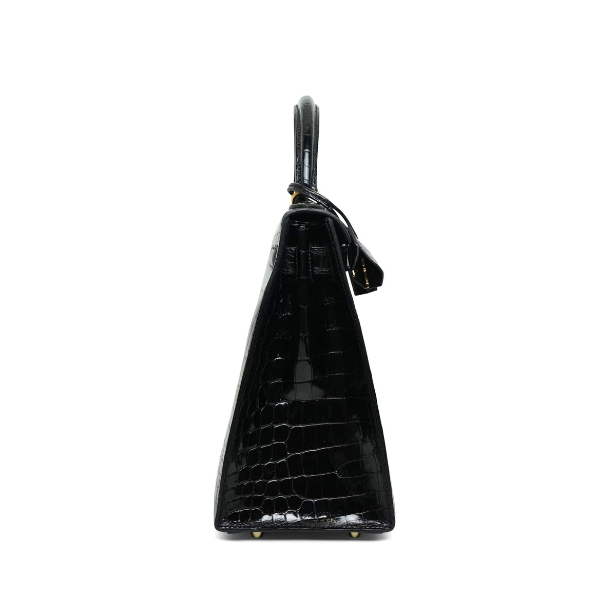 Kelly Sellier 28 Black Crocodile Niloticus Gold Plated R Square Stamp