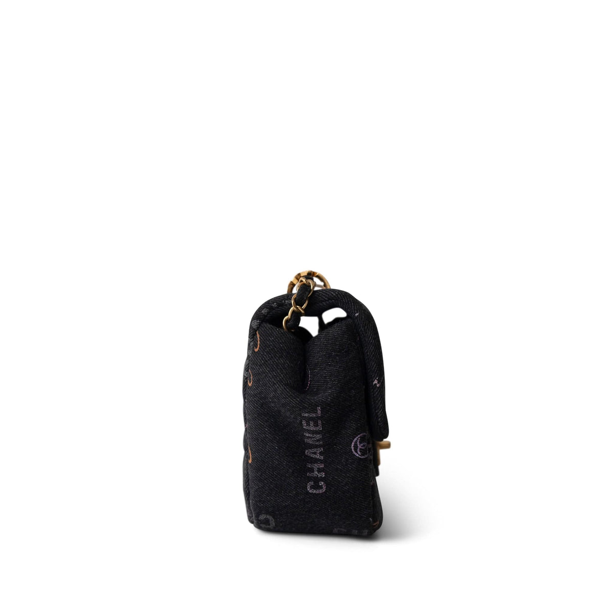22P Small Black Denim Quilted Single Flap AGHW