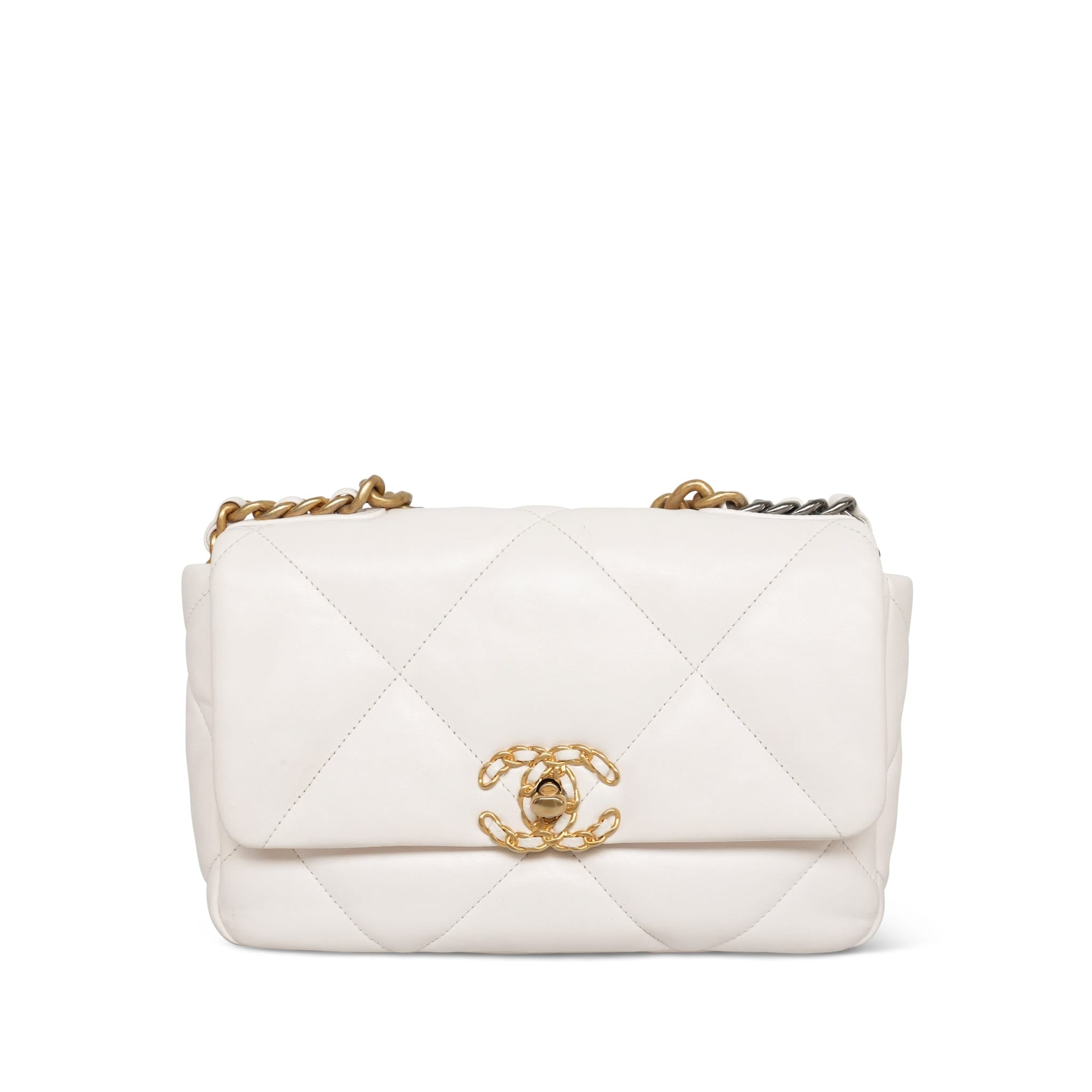 White Lambskin Quilted 19 Flap Small Mixed HW
