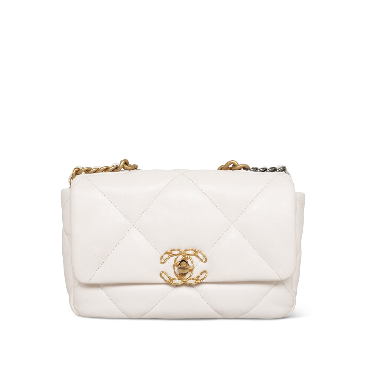 White Lambskin Quilted 19 Flap Small Mixed HW