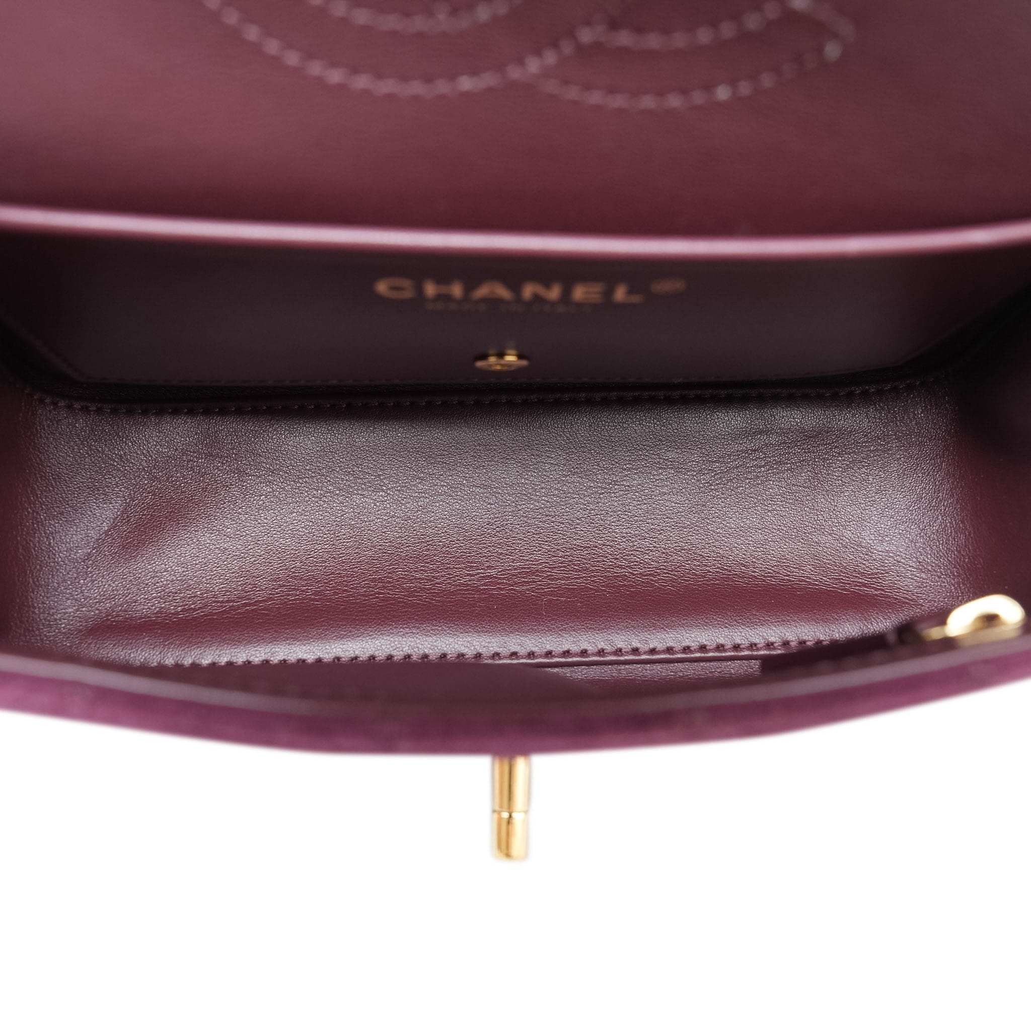 Product image 14 of 19: 26B Burgundy Suede Quilted Mini Souplissimo Flap Bag LGHW