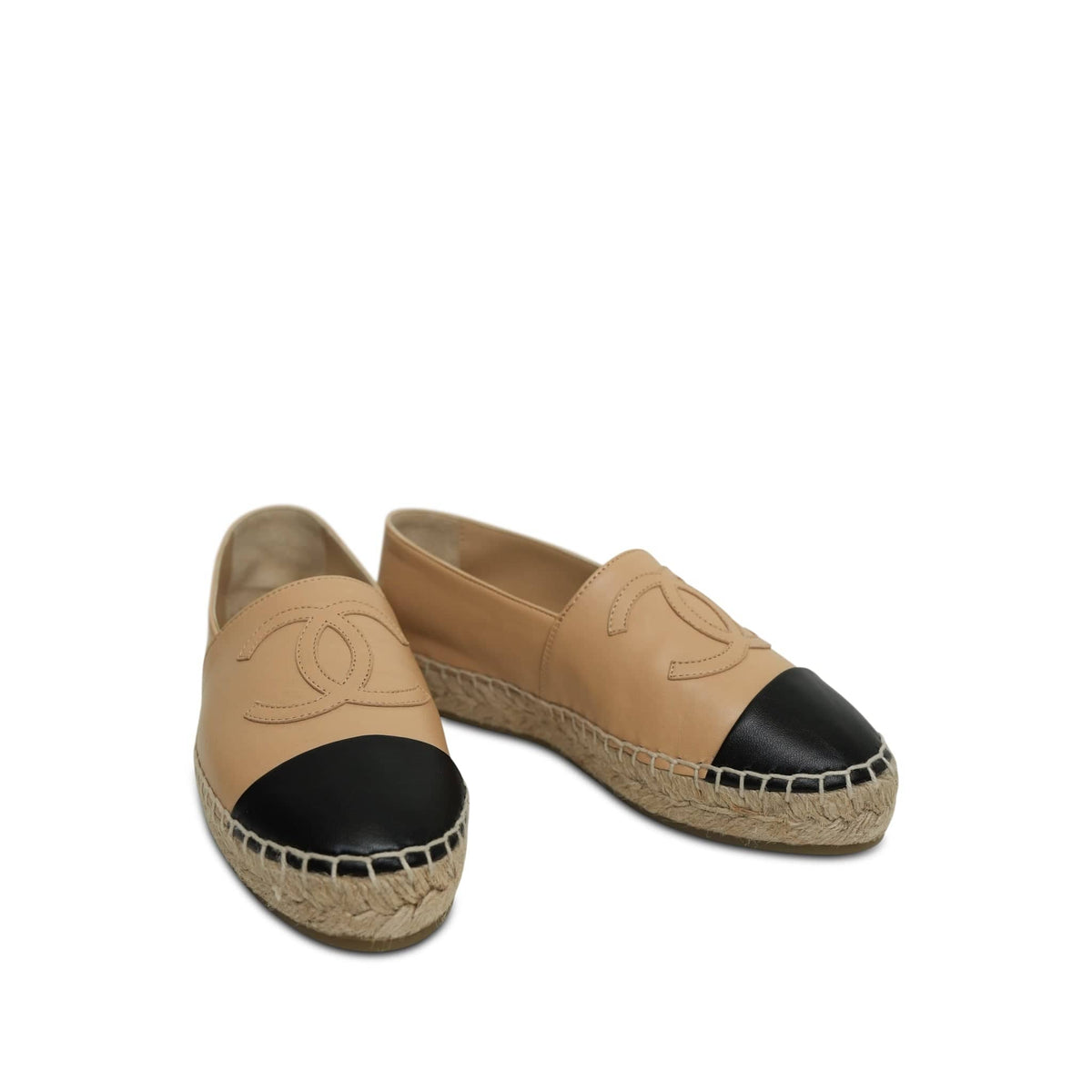 Beige Black Lambskin Espadrilles Size 35
