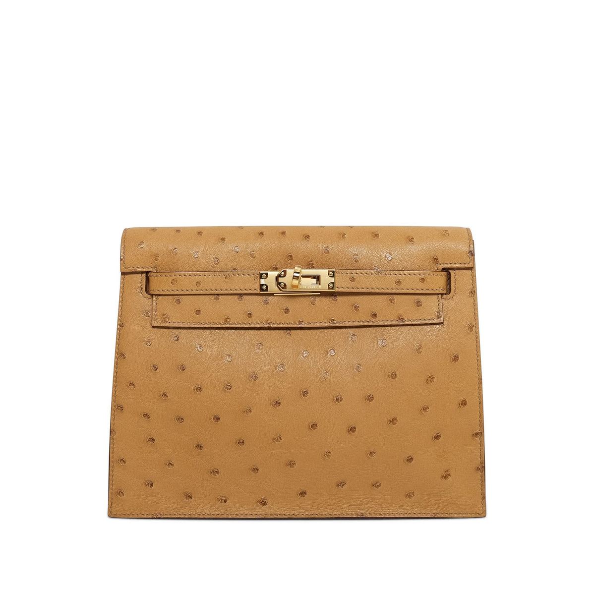 Kelly Danse Tabac Camel Ostrich Gold Plated G Stamp