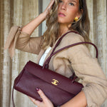 Product image 2 of 15: 26S Burgundy Grained Calfskin Quilted Urban Essentials Shopping Bag Small Gold Hardware