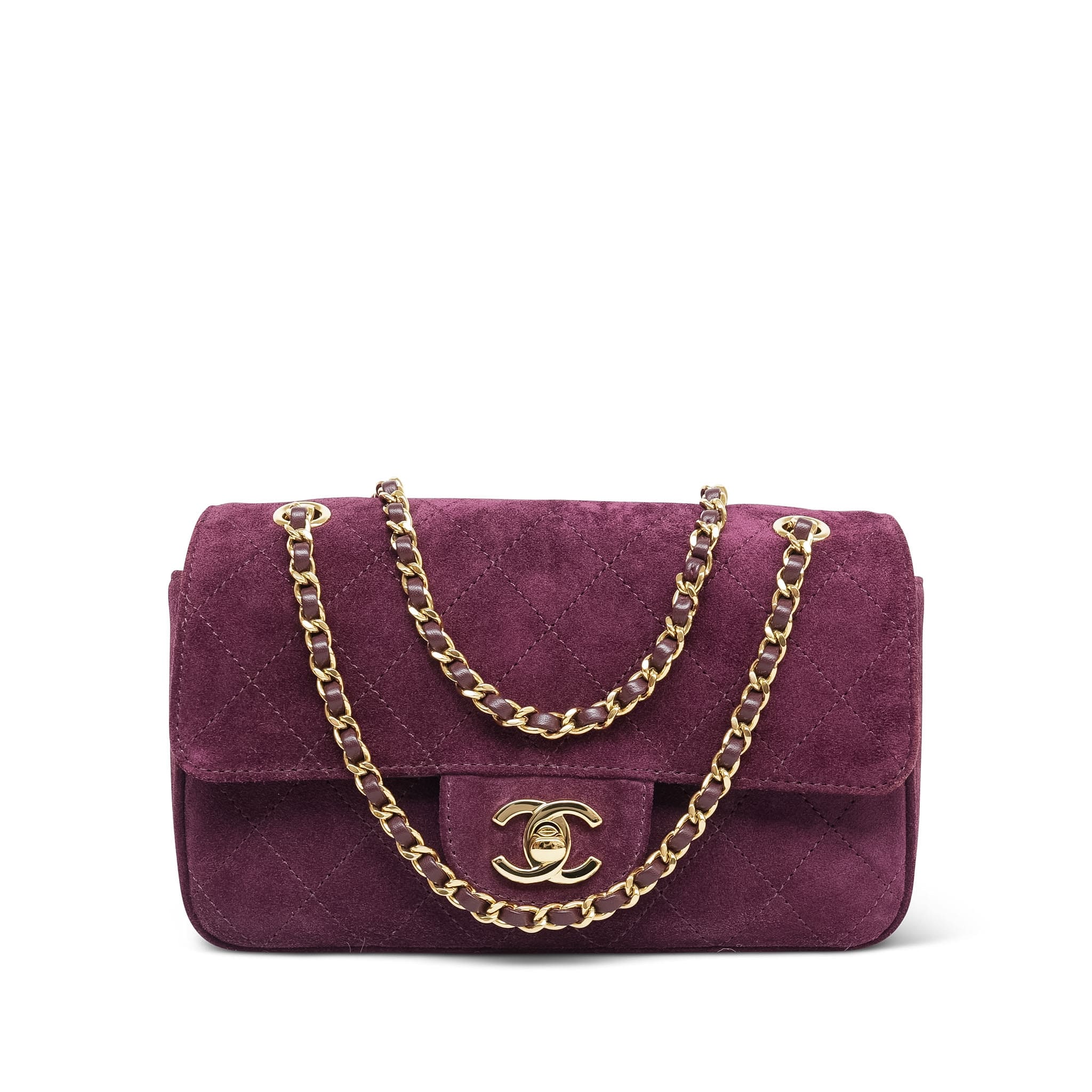 Product image 1 of 19: 26B Burgundy Suede Quilted Mini Souplissimo Flap Bag LGHW
