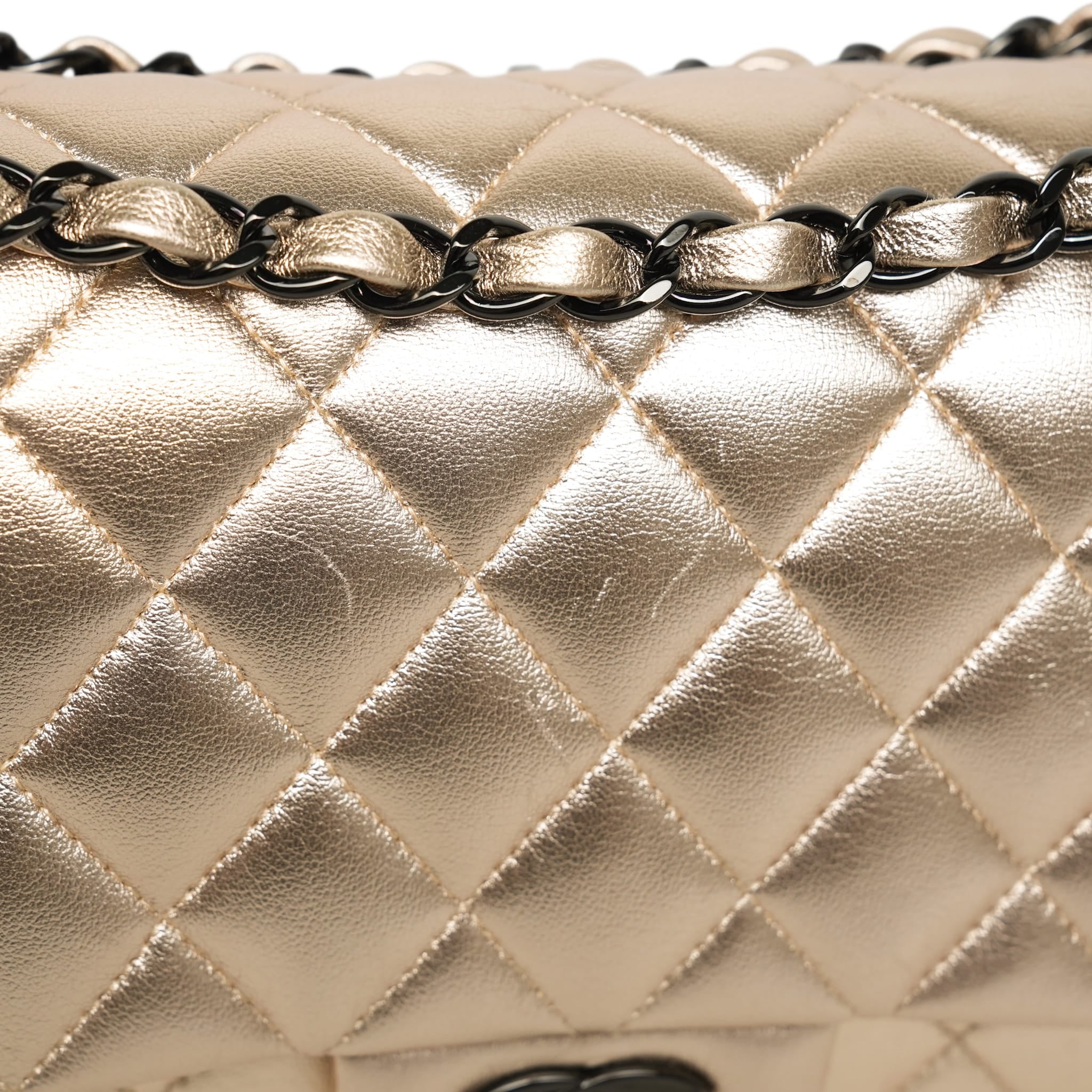 Product image 5 of 23: Light Gold Metallic Lambskin Quilted Classic Flap Medium So Black Hardware