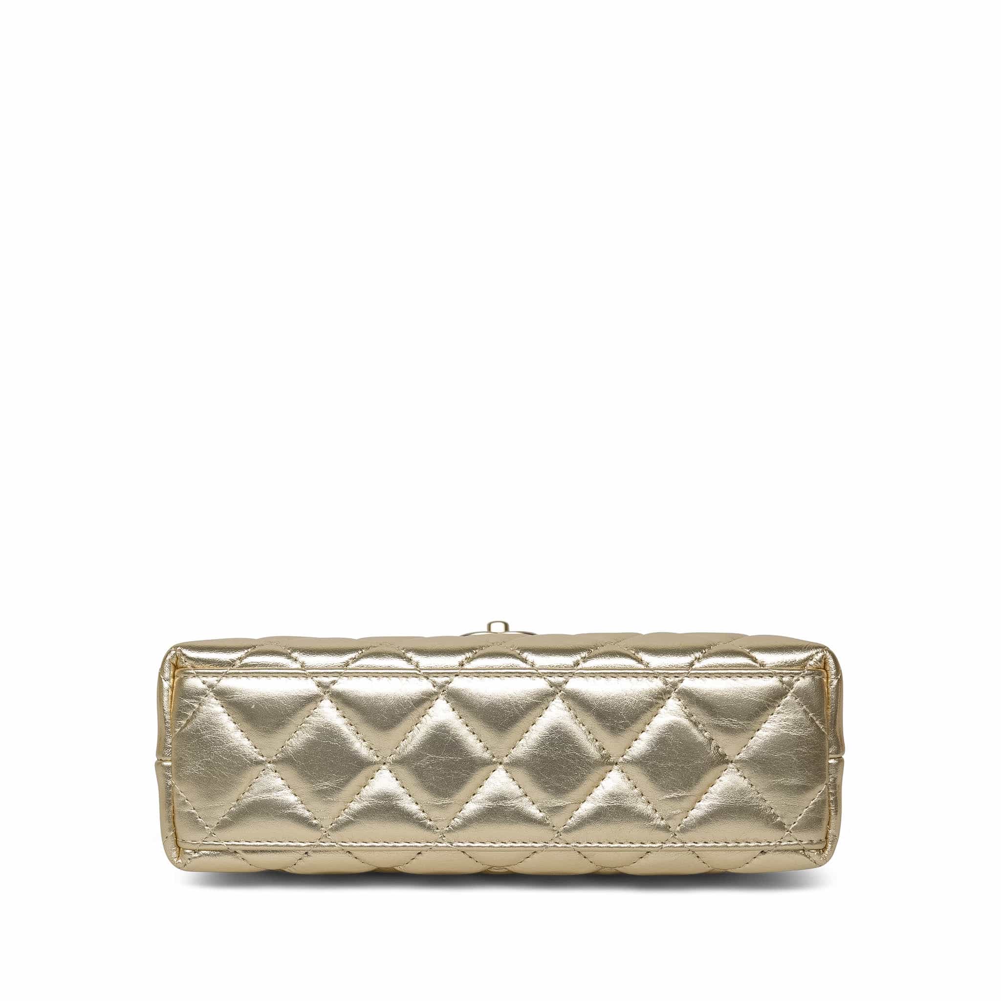 Product image 8 of 17: Gold Metallic Crumpled Calfskin Quilted Kelly Shopper Small Aged Gold Hardware