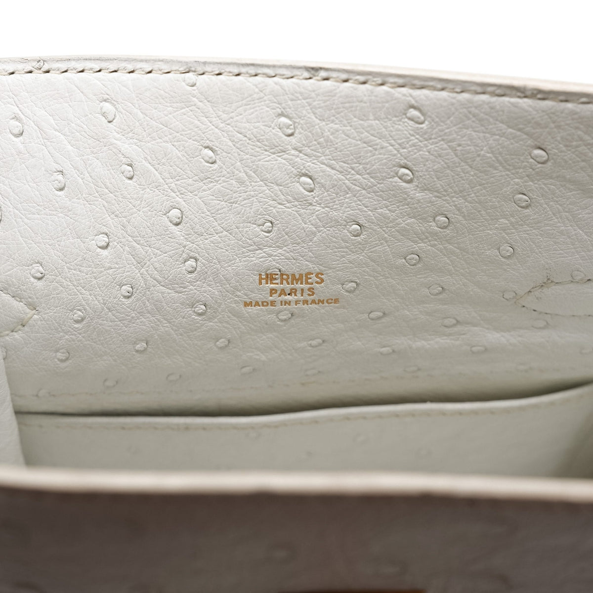 Kelly Sport PM White Ostrich Gold Plated R Circle