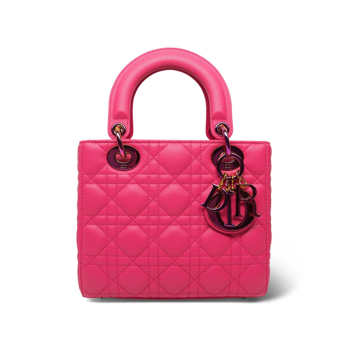 Pink Cannage Lambskin Lady Dior Small Rainbow Hardware