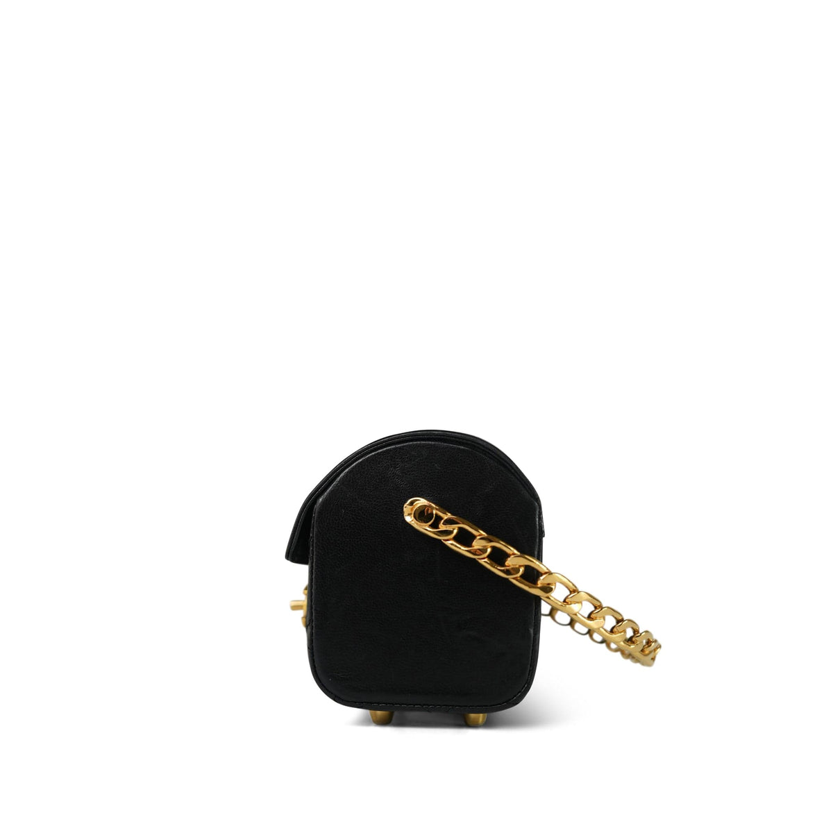 Black Lambskin Quilted Mini Vanity Chest With Handle Gold Hardware