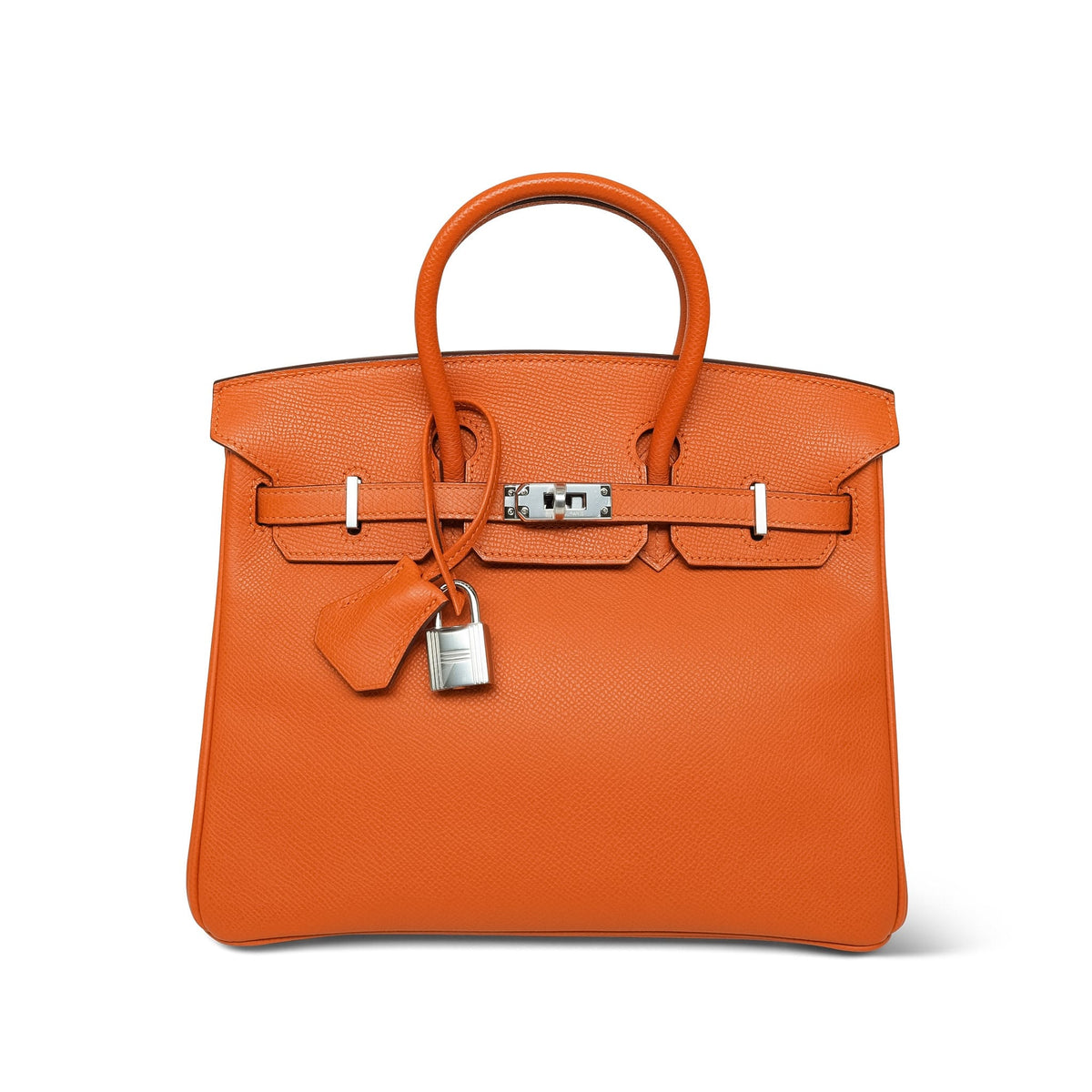 Birkin 25 Orange Epsom Palladium Plated L Square Stamp