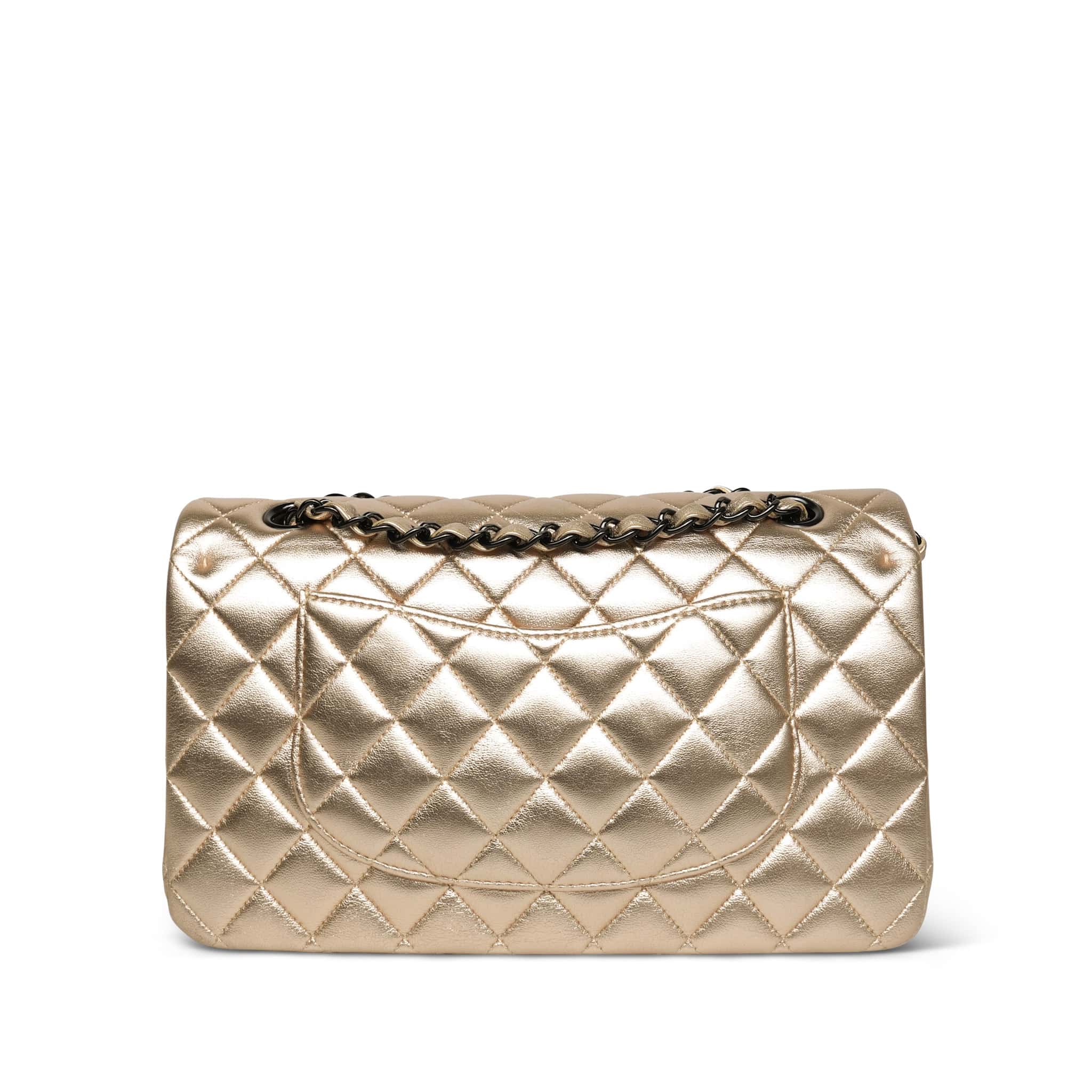 Product image 4 of 23: Light Gold Metallic Lambskin Quilted Classic Flap Medium So Black Hardware
