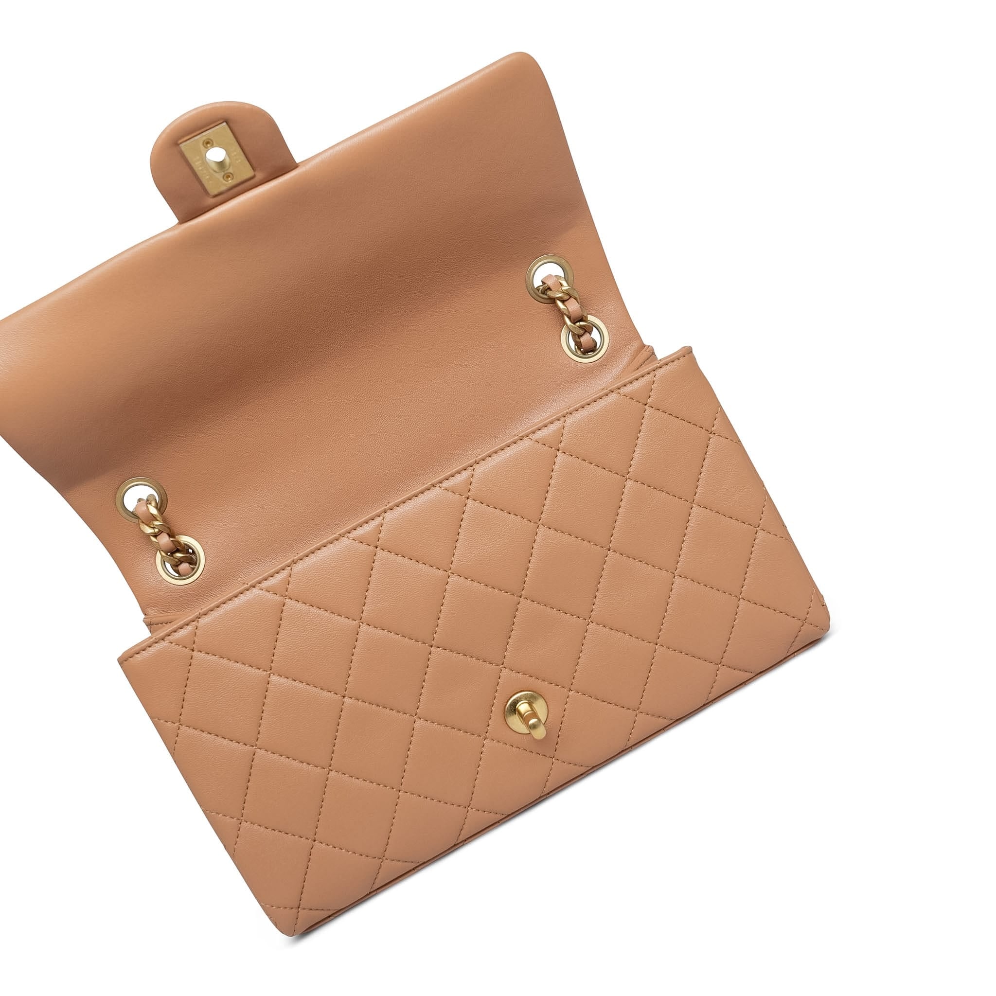 Product image 14 of 14: 23P Caramel Lambskin Quilted Spellout Chain Single Flap Bag AGHW