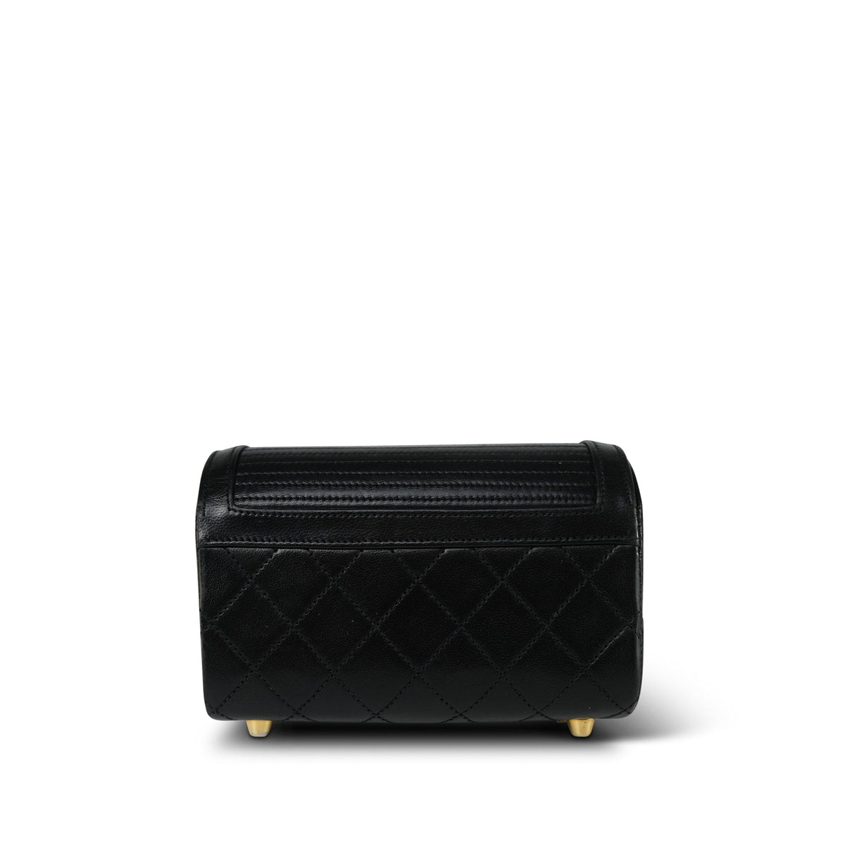 Black Lambskin Quilted Mini Vanity Chest With Handle Gold Hardware