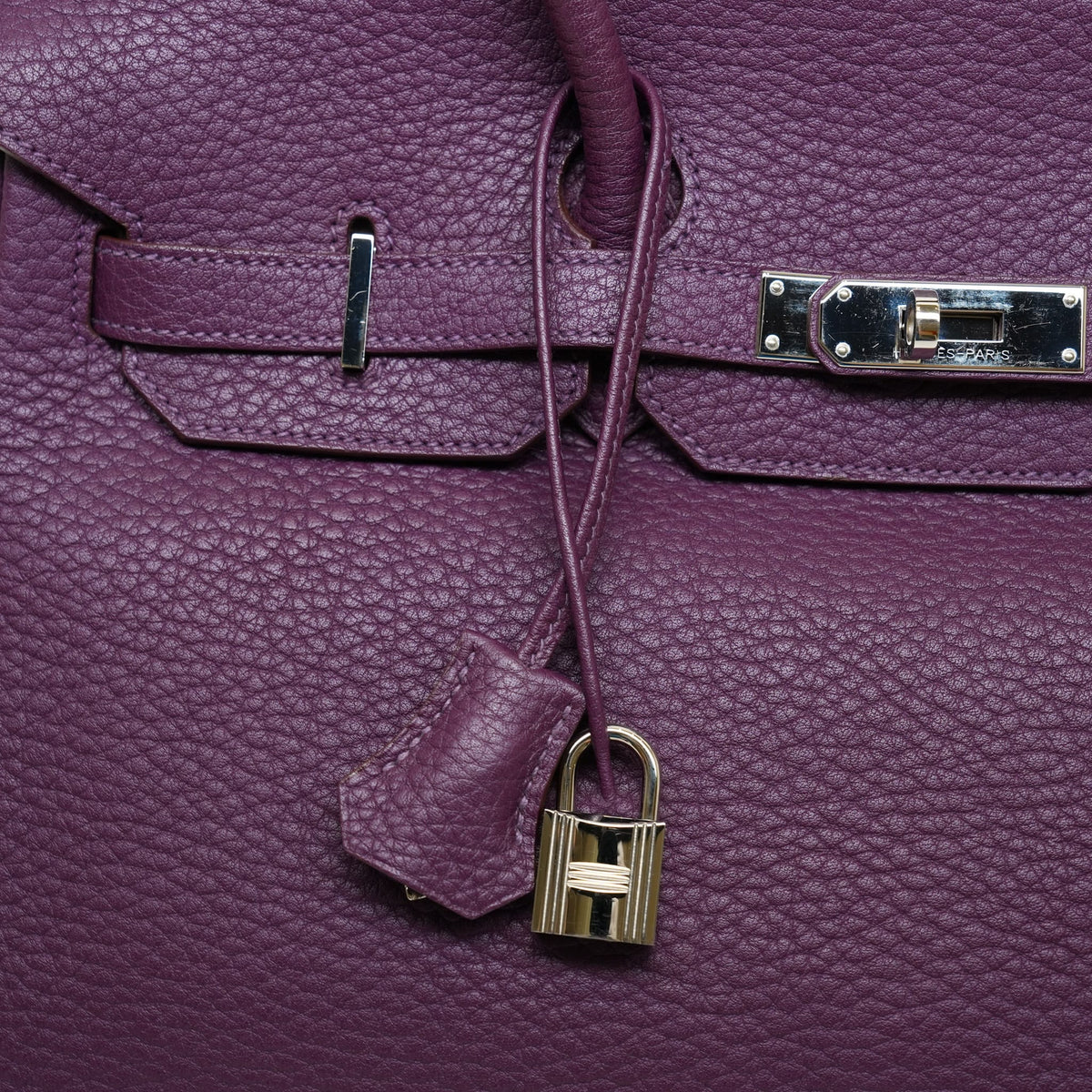 Birkin 35 Cassis Fjord Palladium Plated O Square Stamp