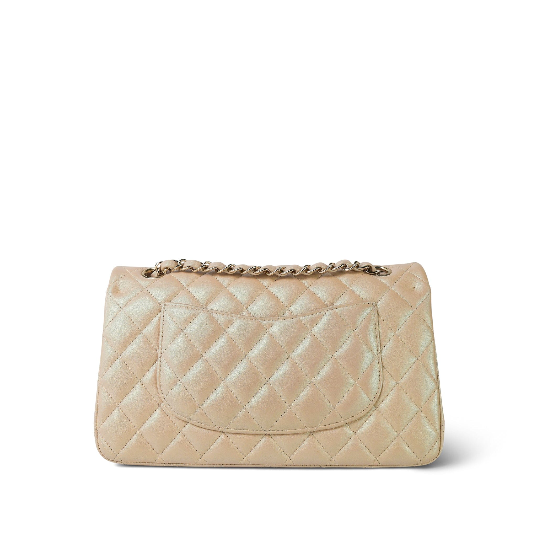 21S Pearly Beige Lambskin Quilted Classic Flap Medium Light Gold