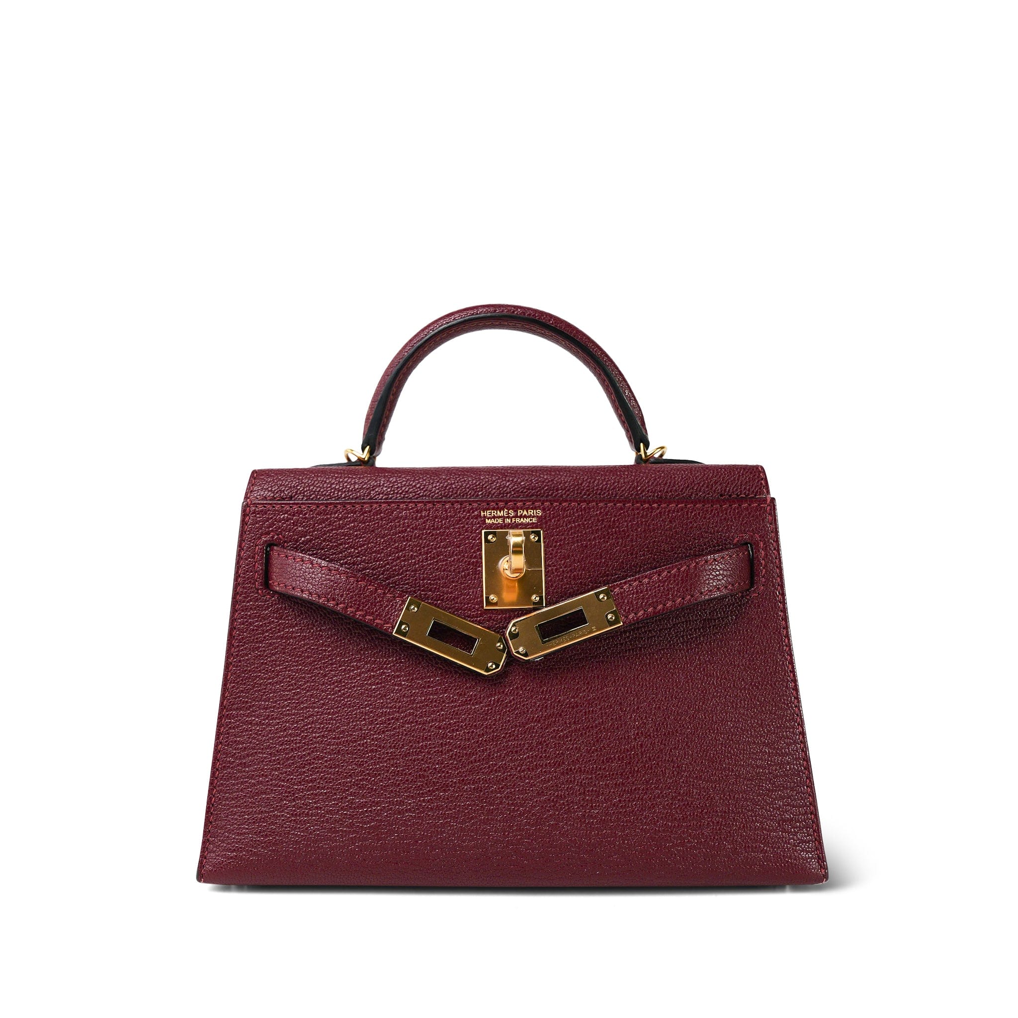 Mini Kelly Sellier Rouge H Chèvre Mysore Gold Plated Y Stamp