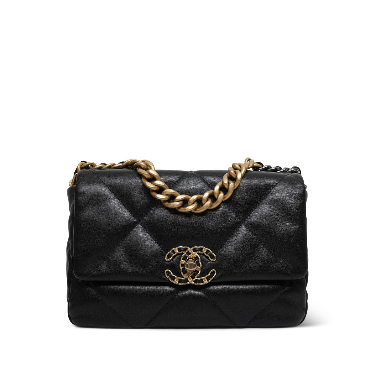 Black Goatskin Quilted 19 Flap Small Mixed Hardware