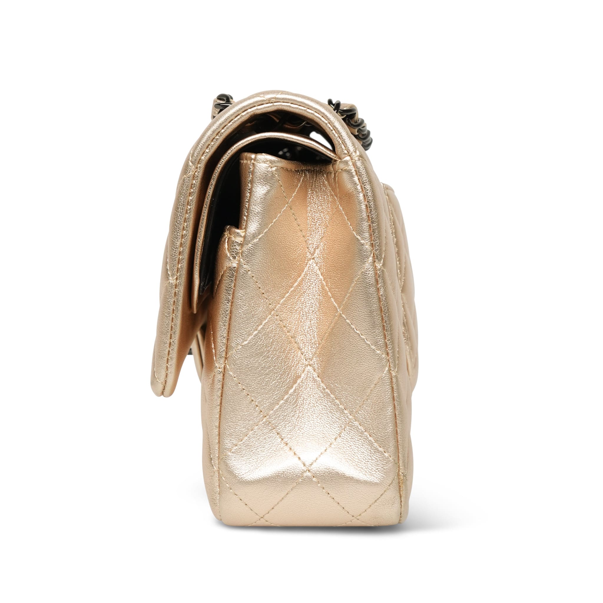 Product image 7 of 23: Light Gold Metallic Lambskin Quilted Classic Flap Medium So Black Hardware
