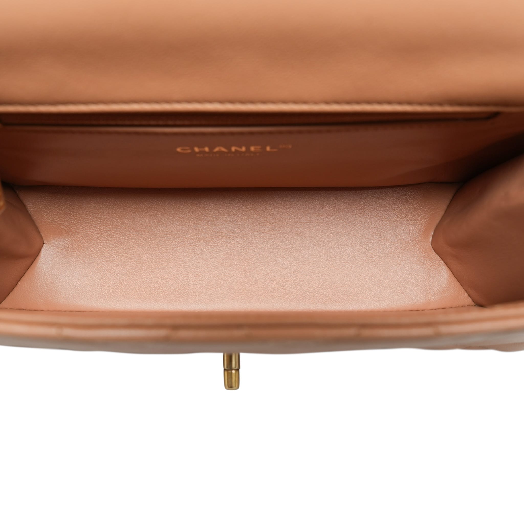 Product image 13 of 14: 23P Caramel Lambskin Quilted Spellout Chain Single Flap Bag AGHW