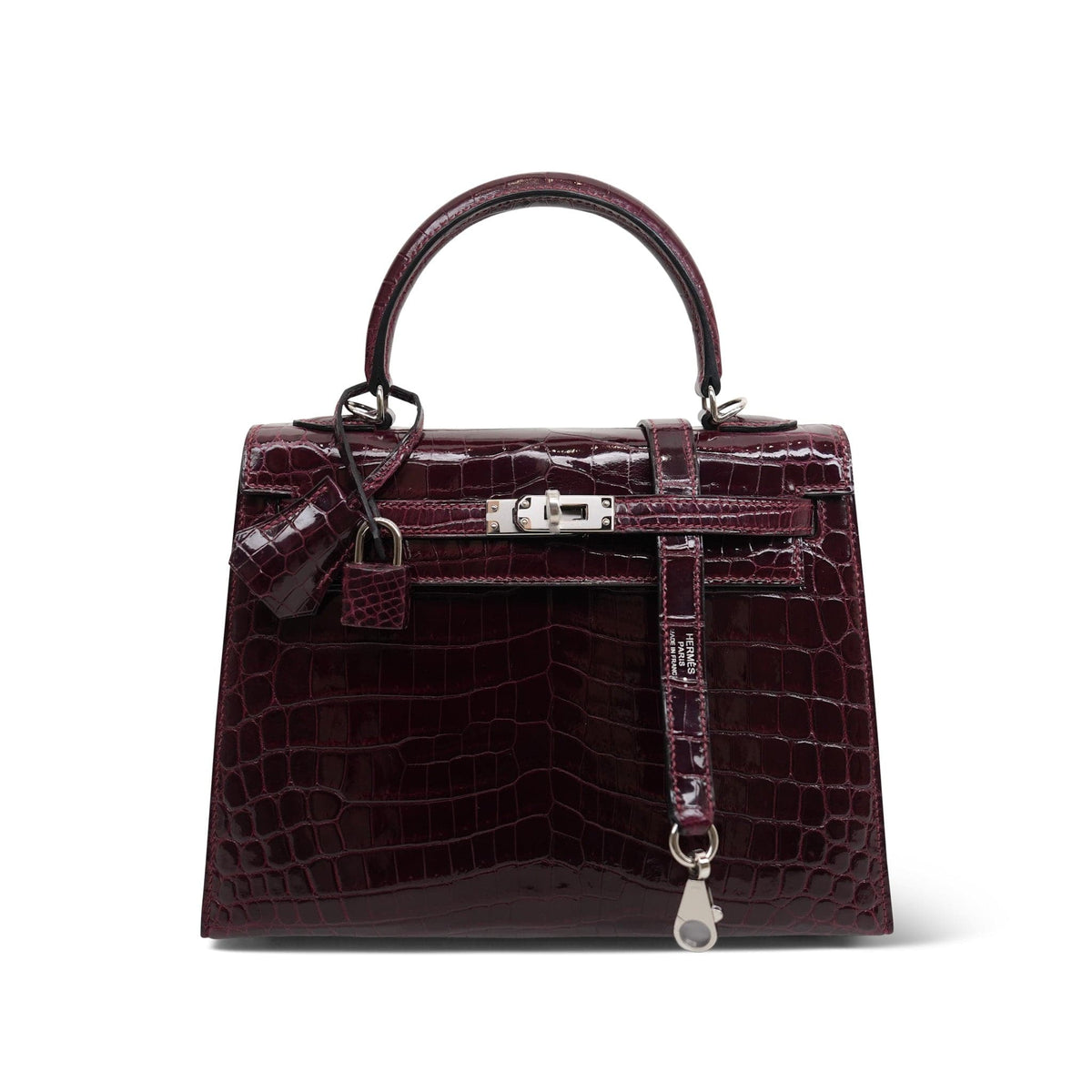 Kelly Sellier 25 Bordeaux Crocodile Niloticus Palladium Plated T Stamp