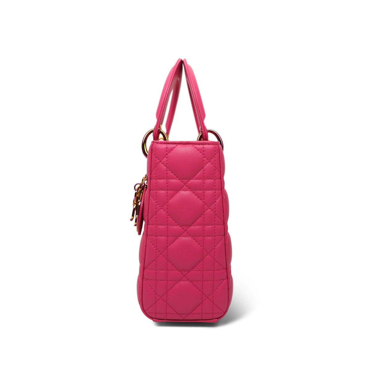Pink Cannage Lambskin Lady Dior Small Rainbow Hardware