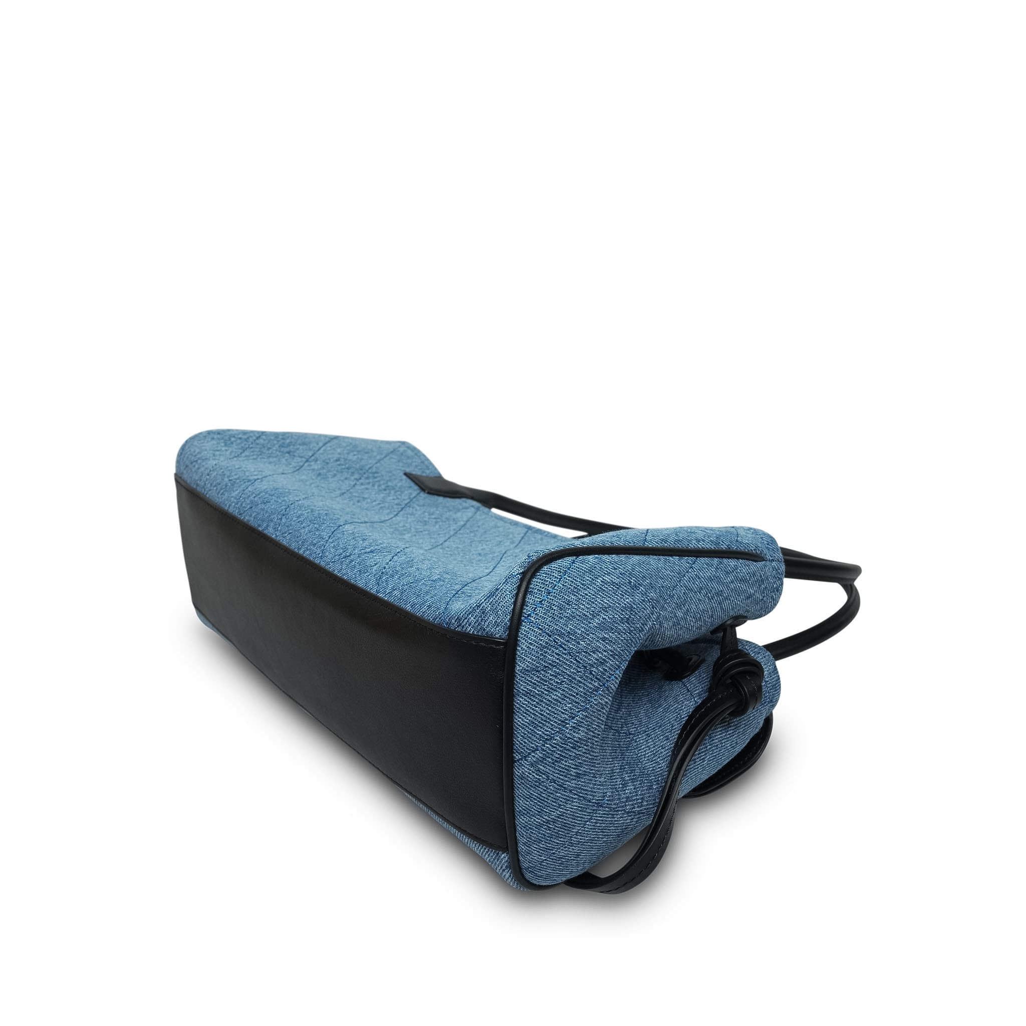Product image 12 of 16: 26A Black Calfskin/ Denim Quilted Urban Essentials Shopping Bag Small Gold Hardware