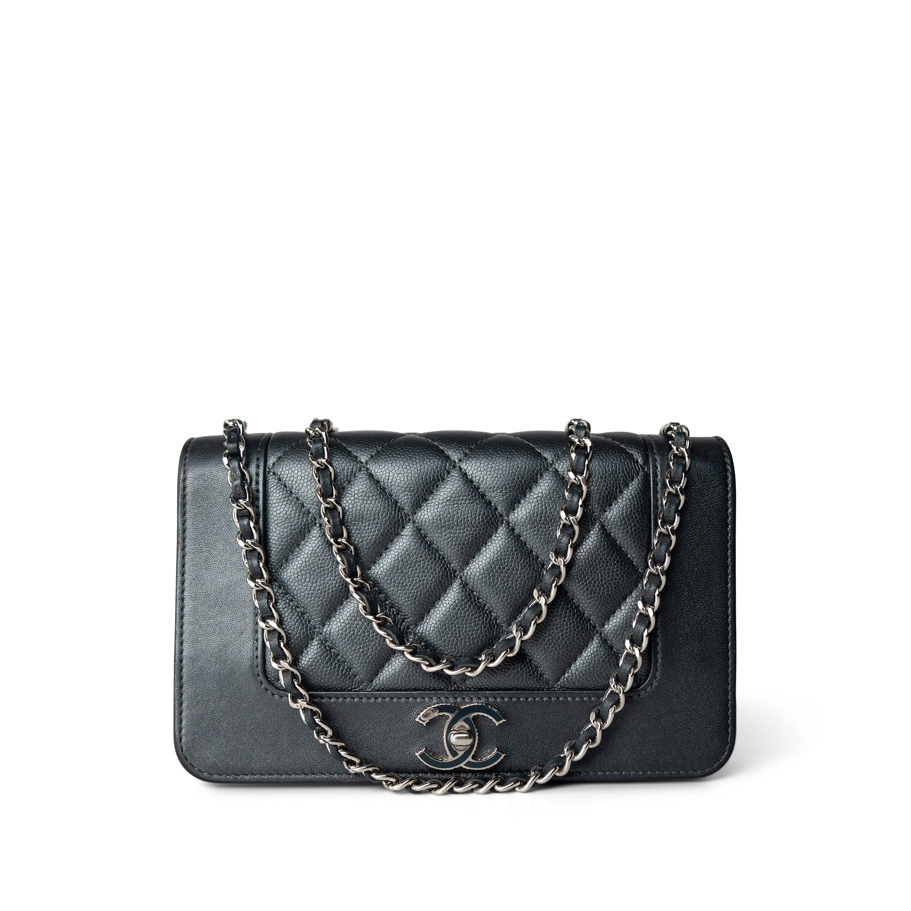 Charcoal 20A Mademoiselle Caviar Quilted Wallet on Chain