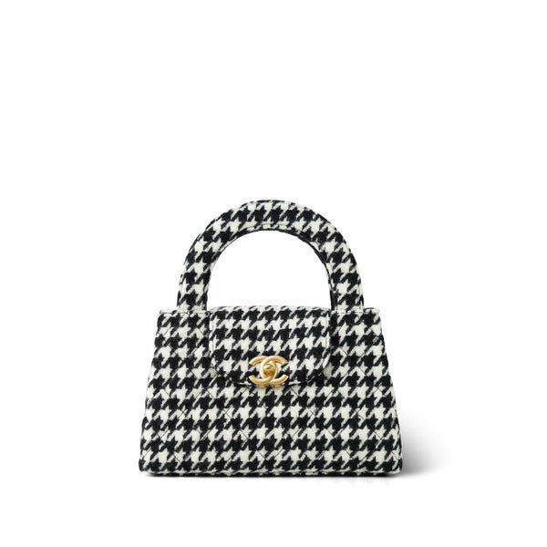 24A Black and White Houndstooth Tweed Quilted Nano Kelly Shopper