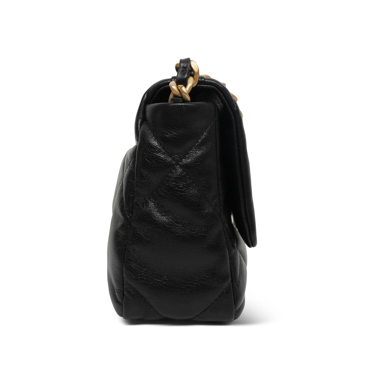 Black Goatskin Quilted 19 Flap Small Mixed Hardware