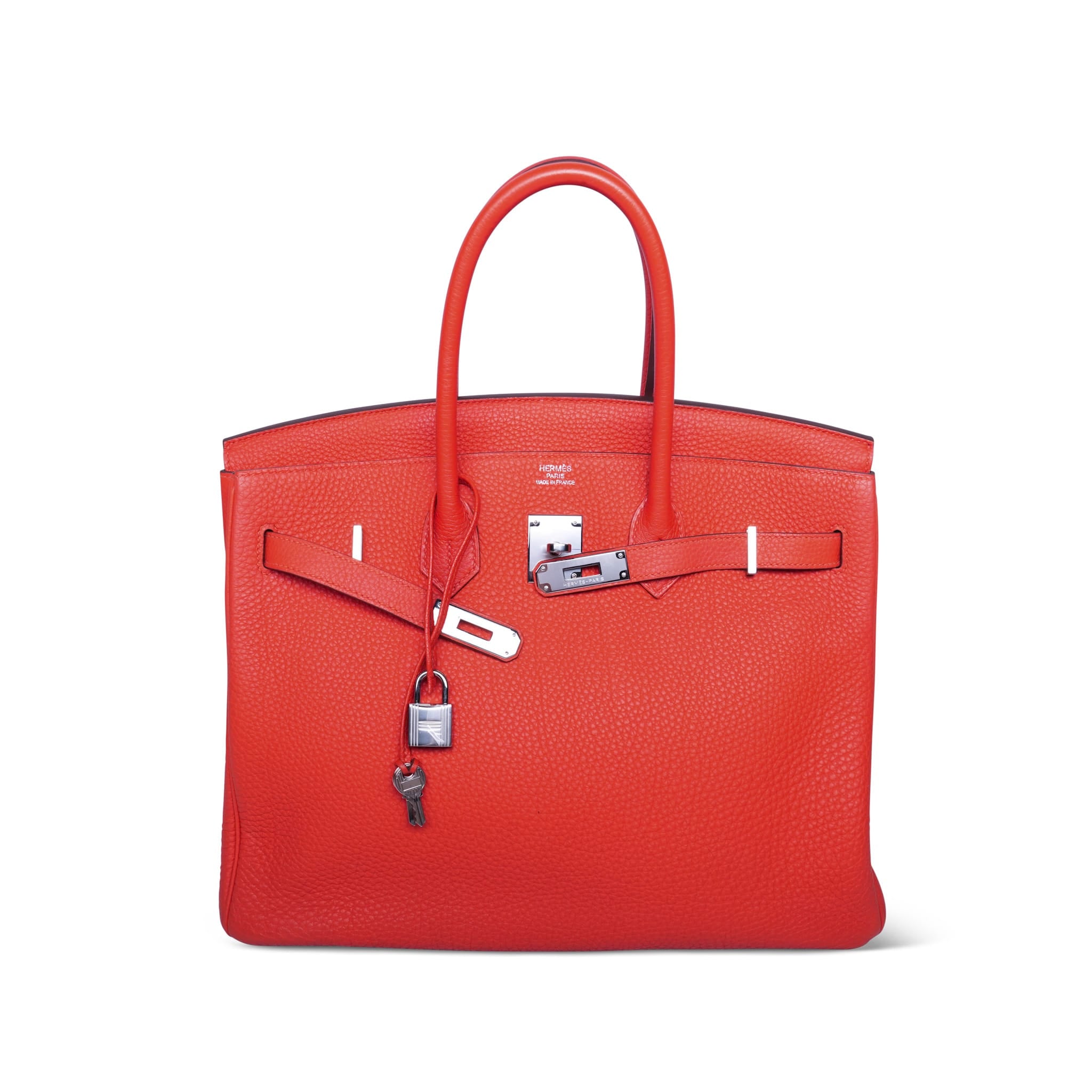 Birkin 35 Capucine Togo Palladium Plated P Square Stamp